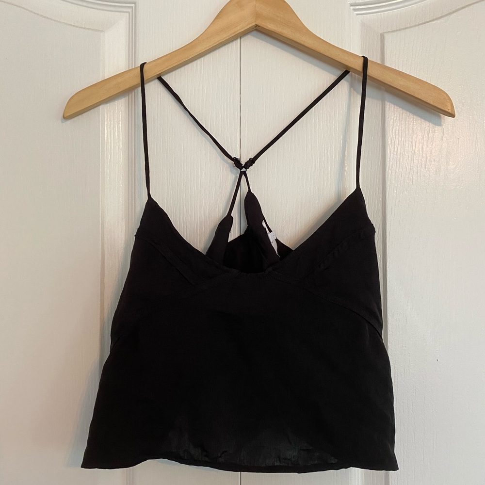 Black silky cropped tank top